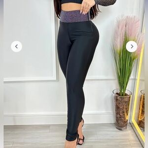 Black Sculpt Leggings with Rhinestone Waistband